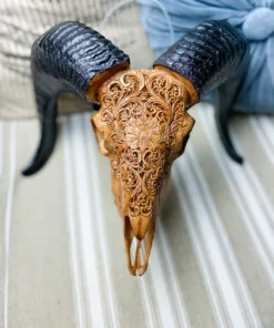 Hand Carved Ram Skull Mount